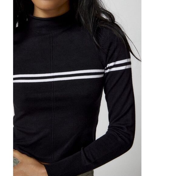 Urban Outfitters Angelo Mock Neck Black White Stripe Pullover Sweater XS NWT NEW - Picture 2 of 7